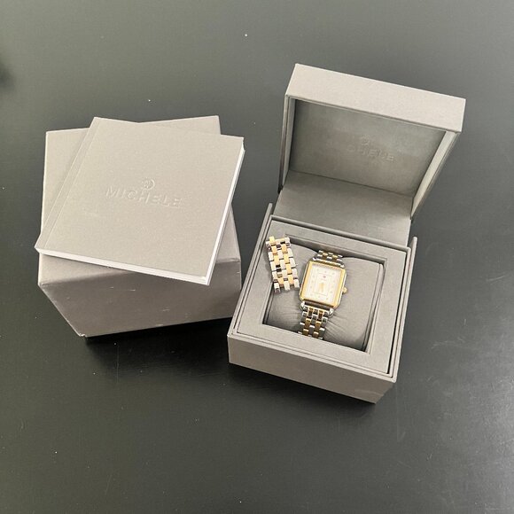 MICHELE Watch Deco Mid Diamond Dial Bracelet Watch Two-tone Gold Silver - Picture 8 of 9